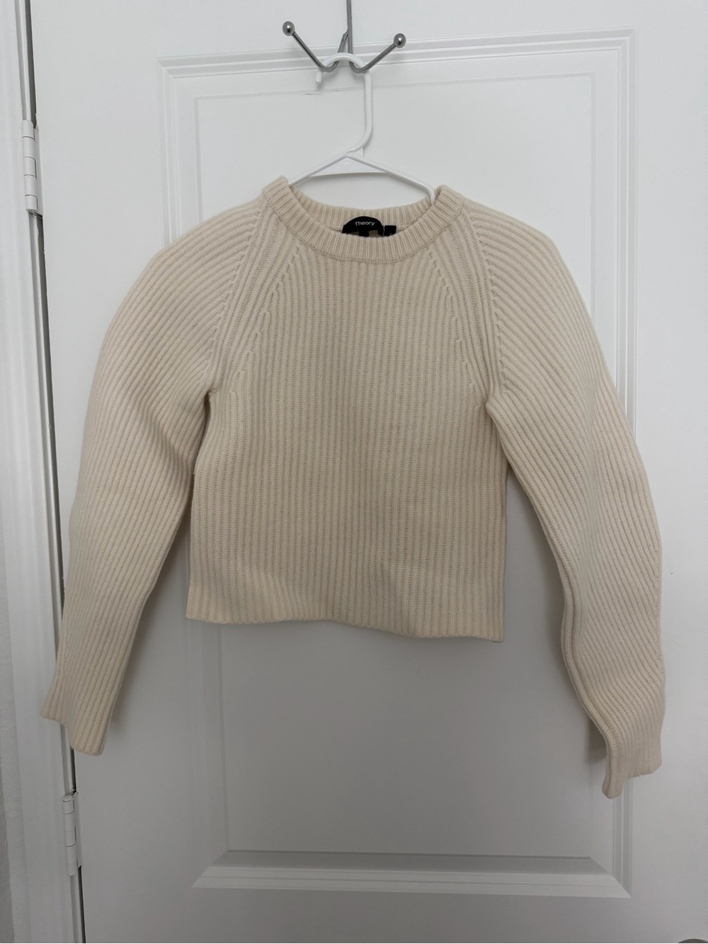 Theory Cream Ribbed Crewneck Sweater